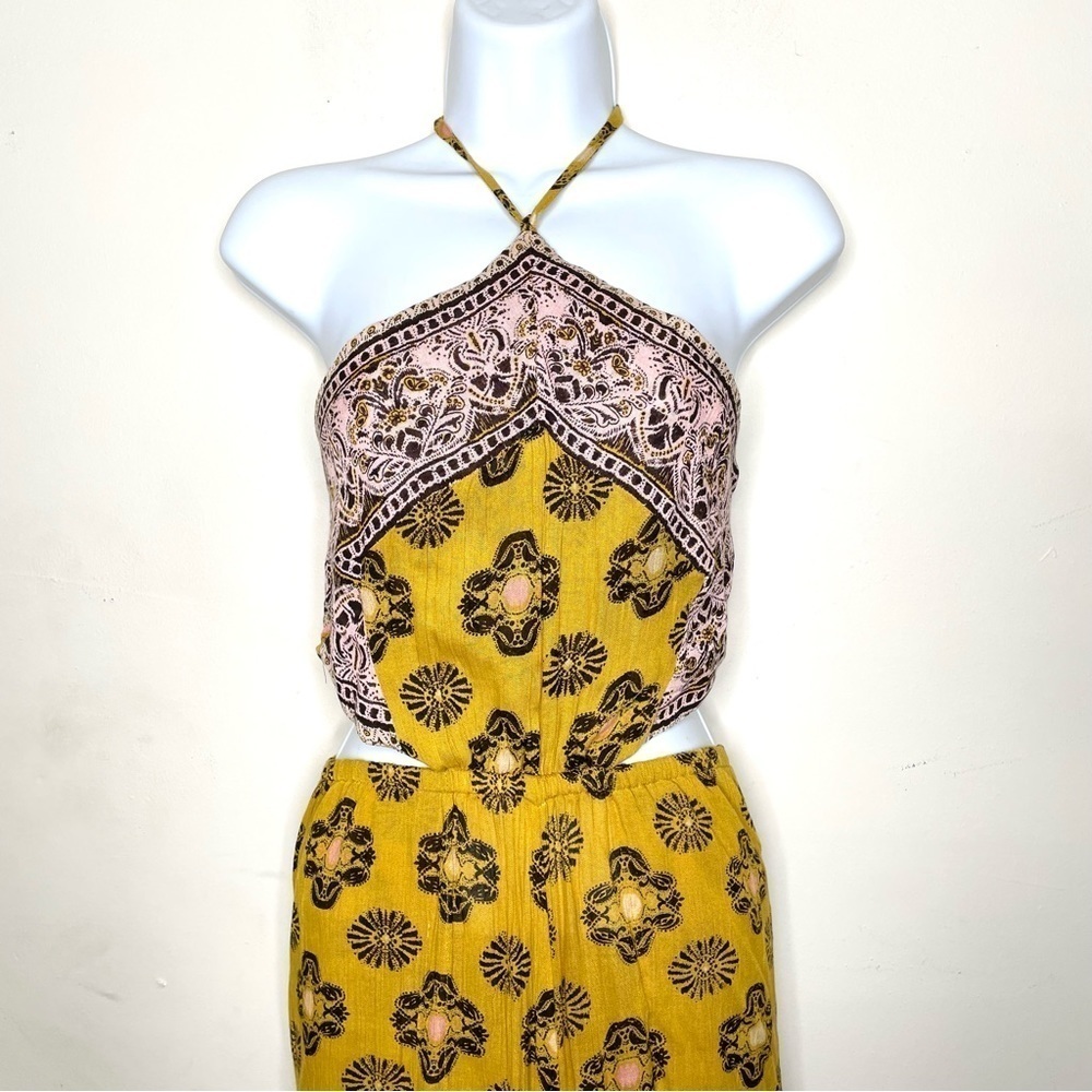 Free People Mariabelle Yellow Mustard Jumpsuit Boho Moroccan XS - Picture 8 of 15